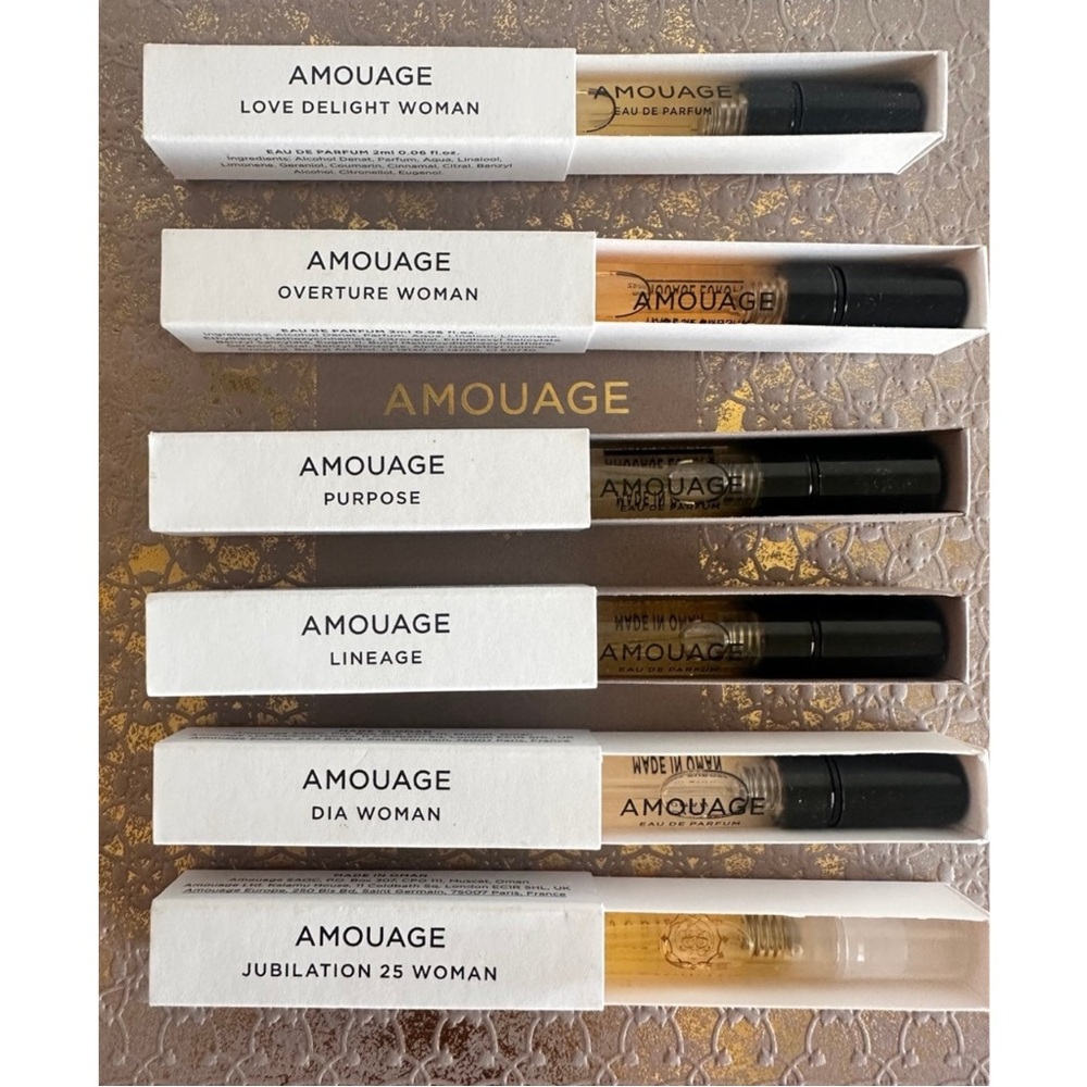 Amouge bundle perfume samples for woman, Dia, overture, lineage, love delight,